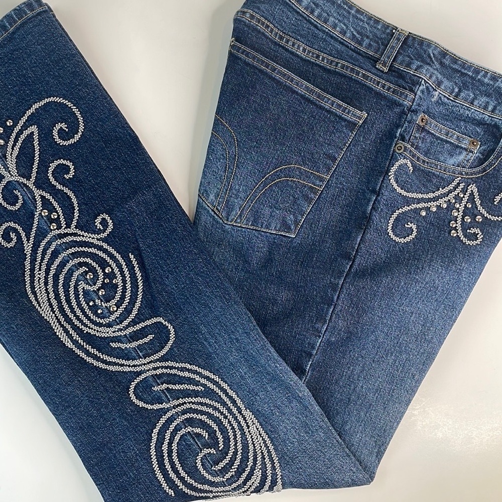 Havenbleu boot cut jeans with silver tone studded leg design - Picture 17 of 17